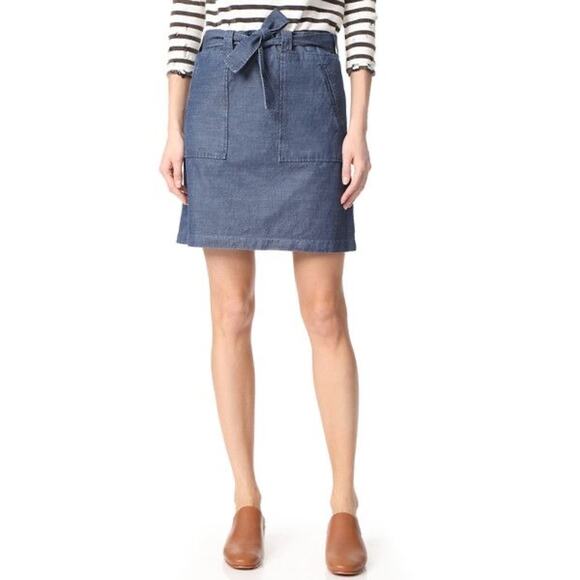 A.P.C. Jupe Nairobi Blue Denim Tie Waist A-Line Utility Mini Skirt Size L - Picture 1 of 8